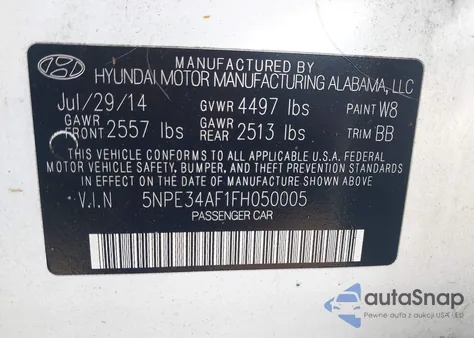 2015 Hyundai Sonata Sport from USA, damaged, VIN 5NPE34AF1FH050005